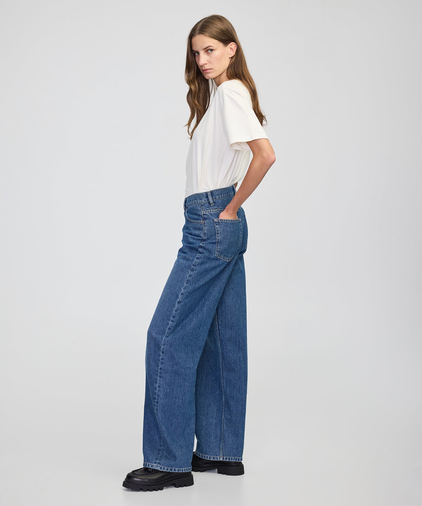 Asimetrik Bel Baggy Jean Pantolon