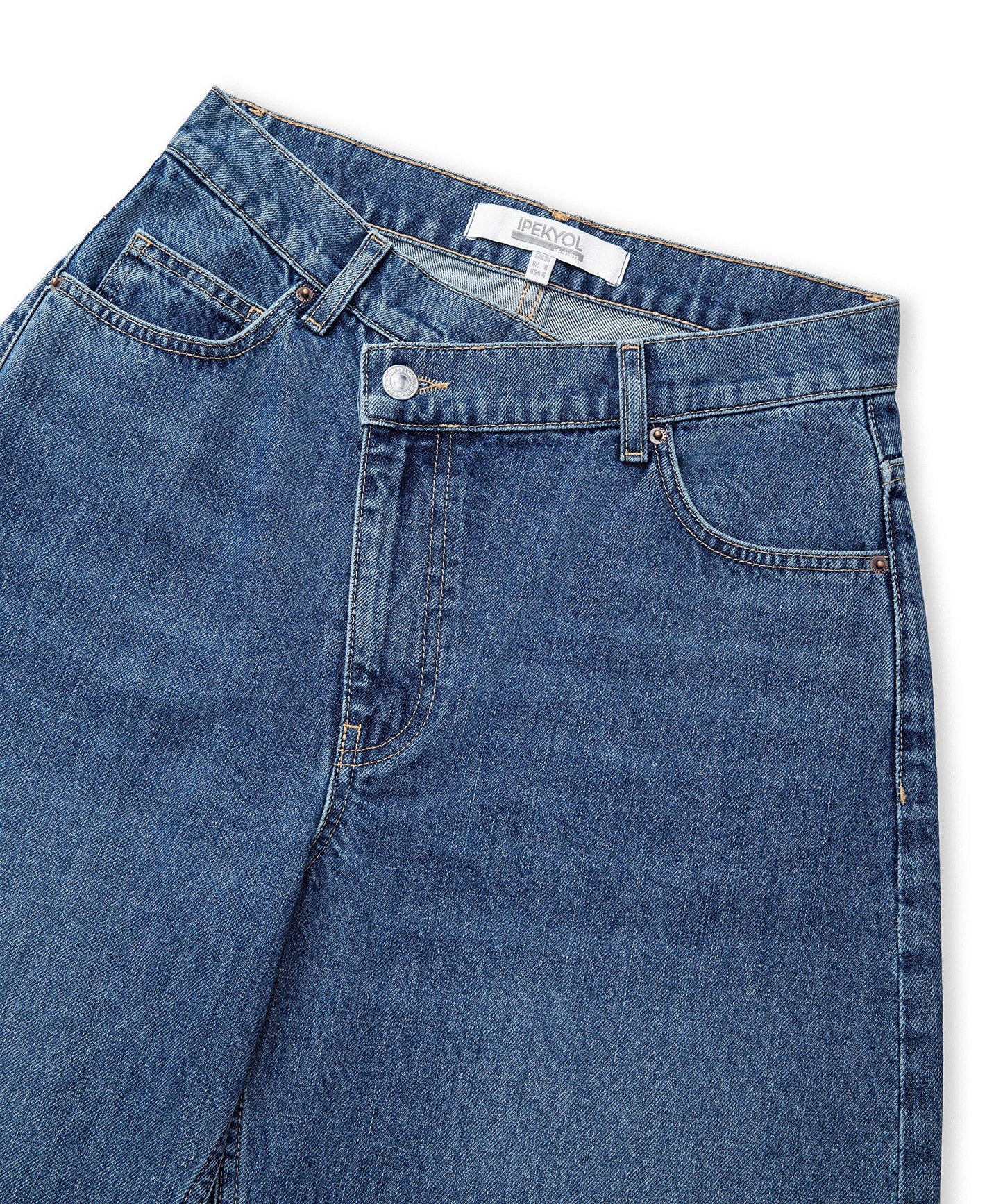 Asimetrik Bel Baggy Jean Pantolon