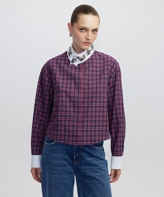 Aplikeli Ekose Desen Gömlek