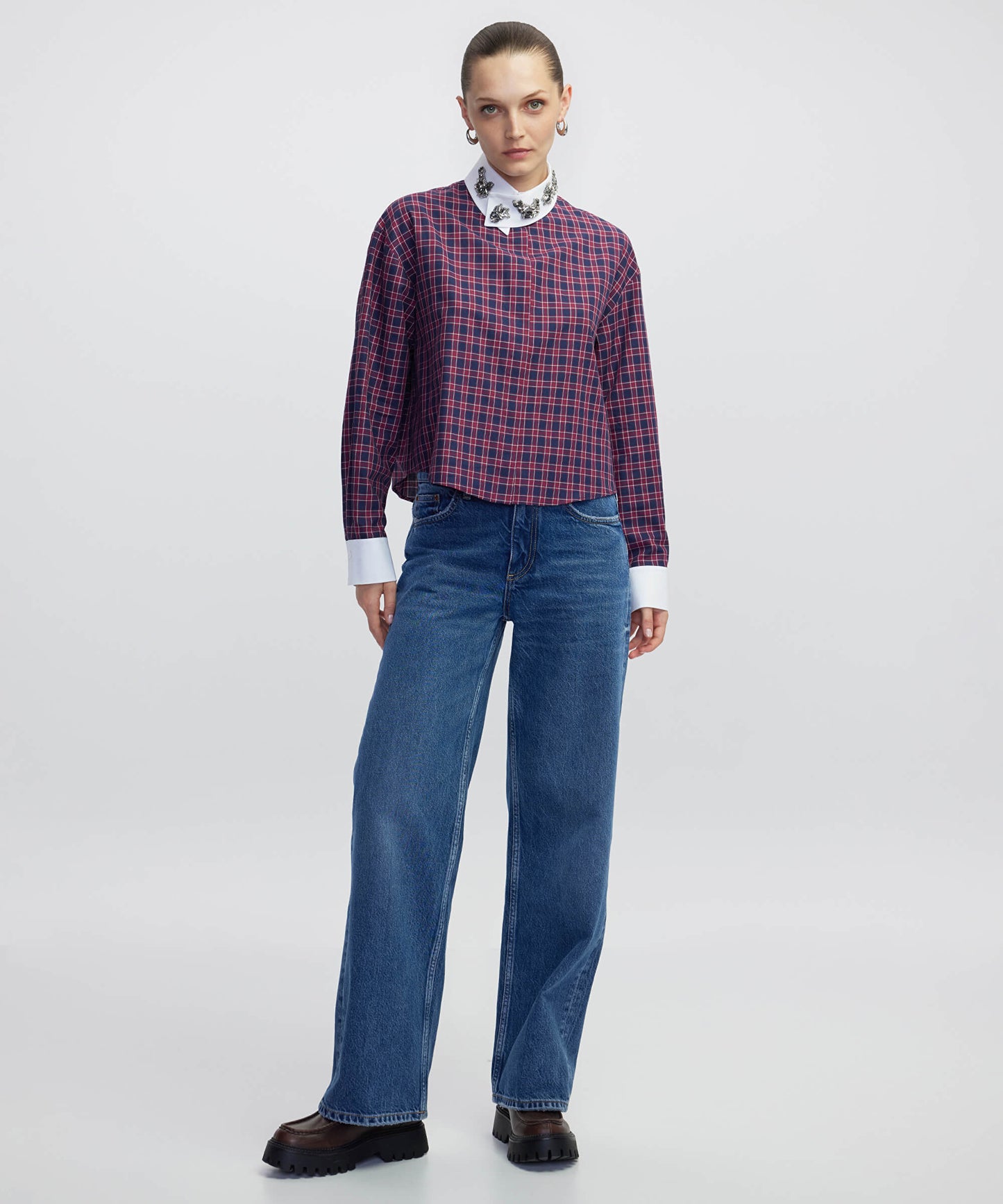 Aplikeli Ekose Desen Gömlek