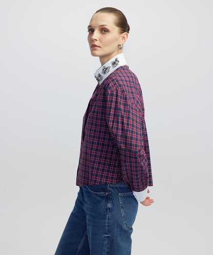 Aplikeli Ekose Desen Gömlek