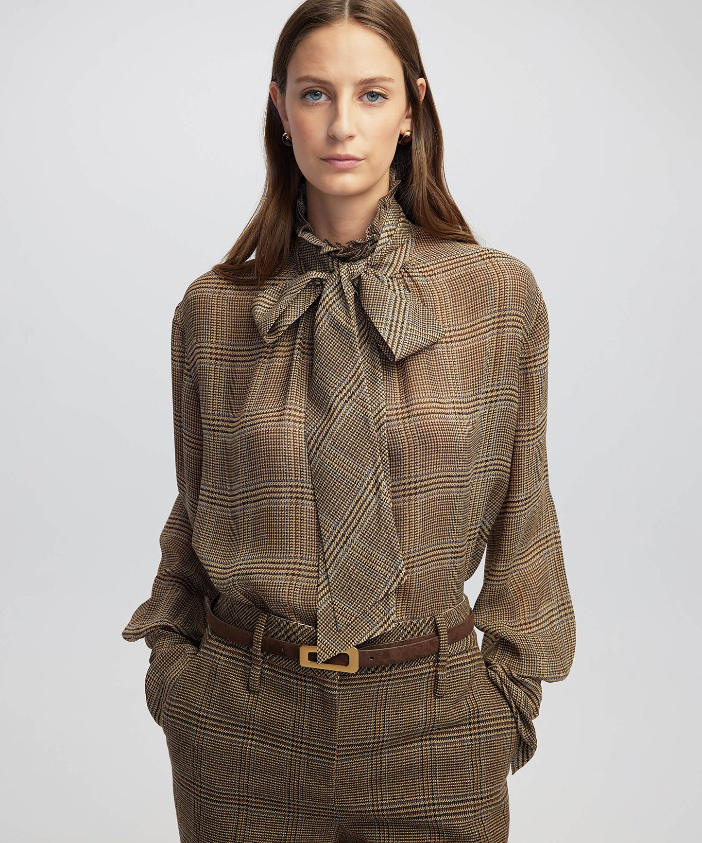 Fularlı Ekose Desen Gömlek