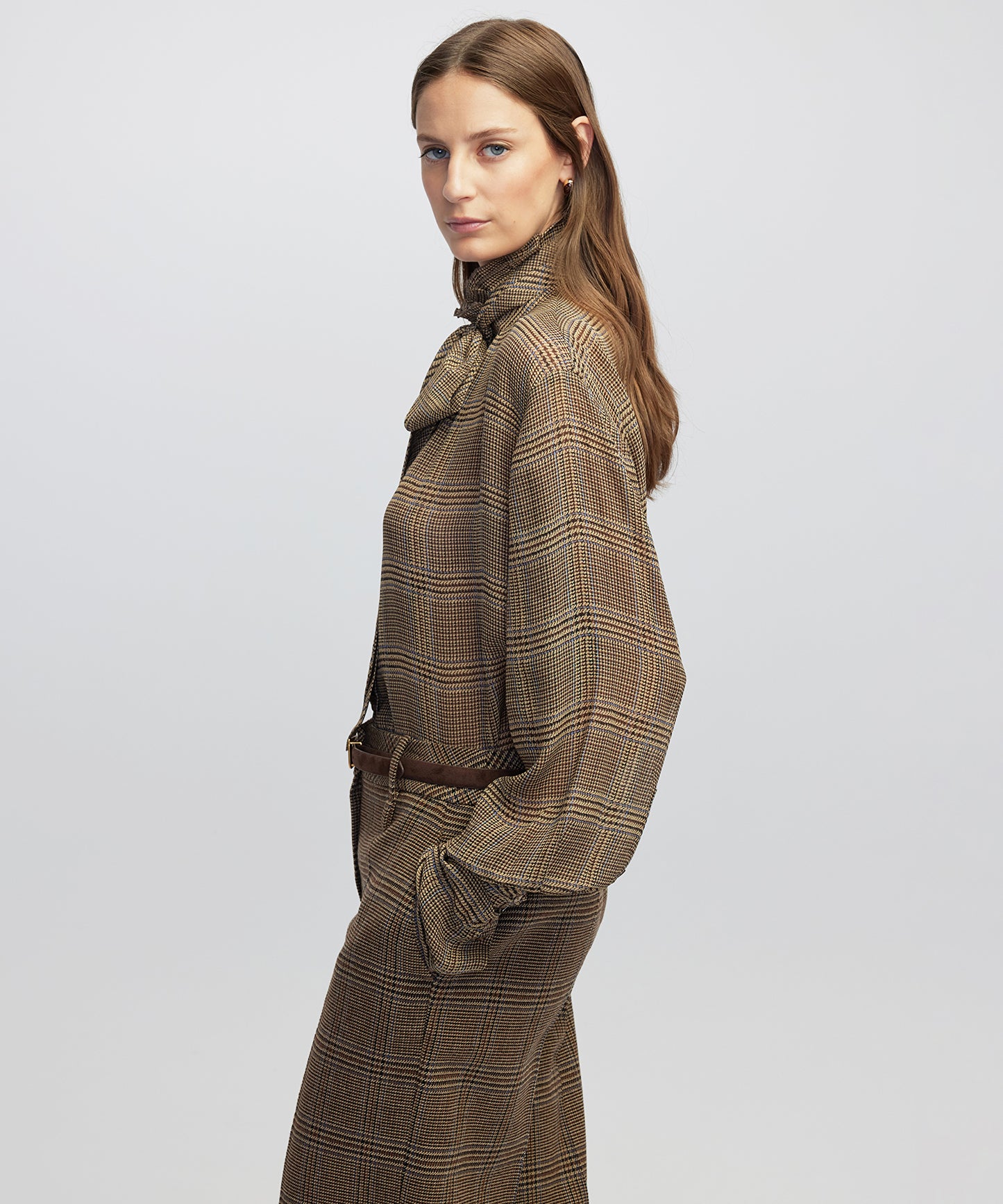 Fularlı Ekose Desen Gömlek