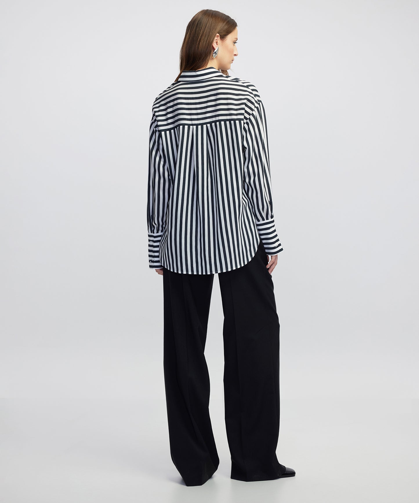 Çizgi Desen Düşük Omuz Gömlek