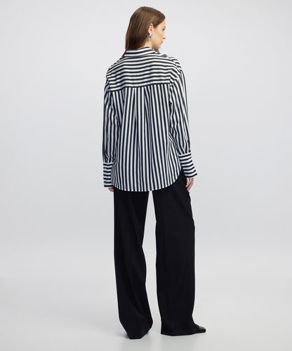 Çizgi Desen Düşük Omuz Gömlek