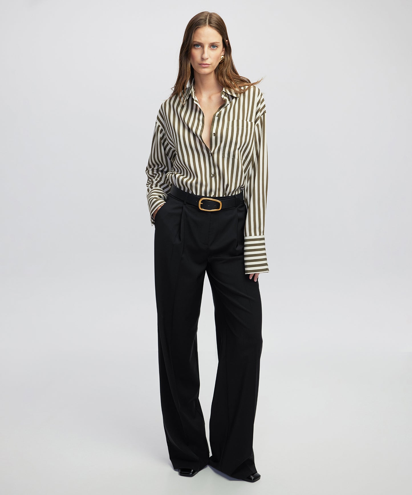 Çizgi Desen Düşük Omuz Gömlek