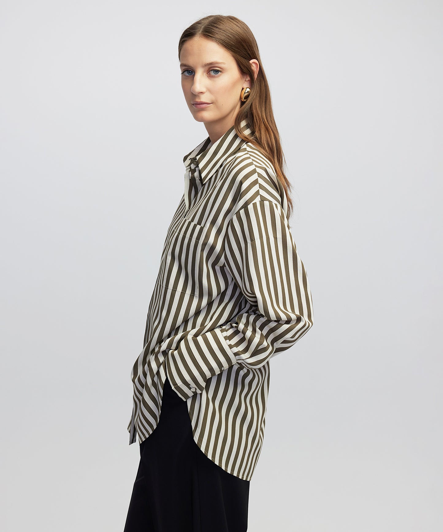 Çizgi Desen Düşük Omuz Gömlek