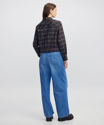 Deri Aplikeli Ekose Desen Gömlek