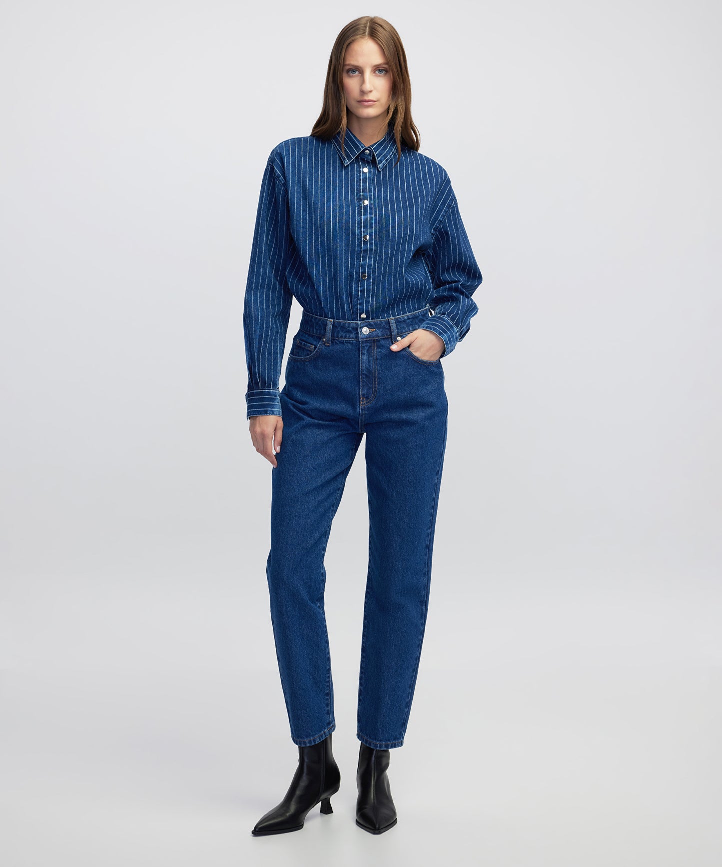 Çizgili Denim Gömlek