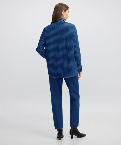 Çizgili Denim Gömlek