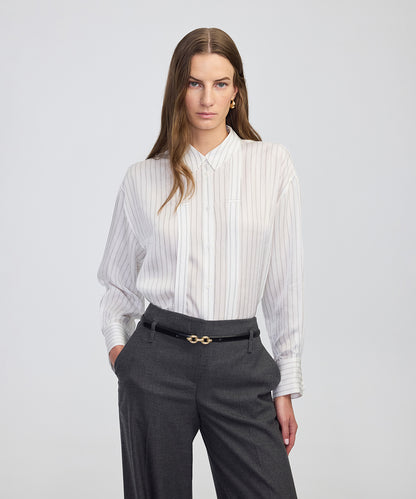 Çizgi Desen Fularlı Gömlek