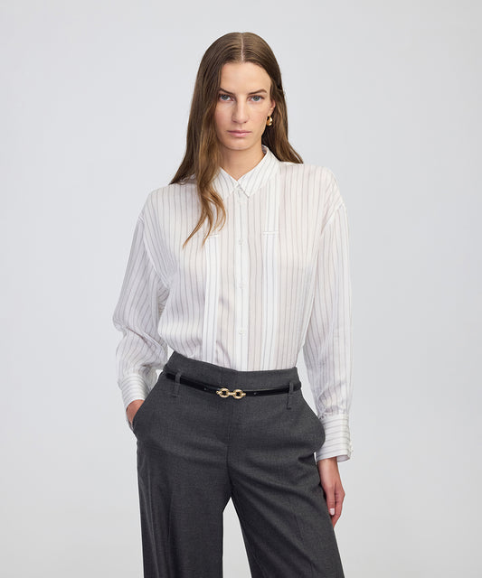 Çizgi Desen Fularlı Gömlek