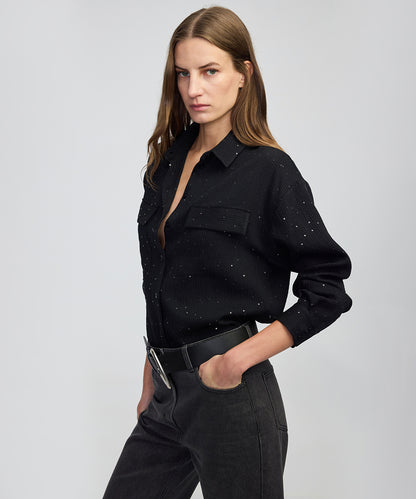 Payetli Çizgi Desen Gömlek