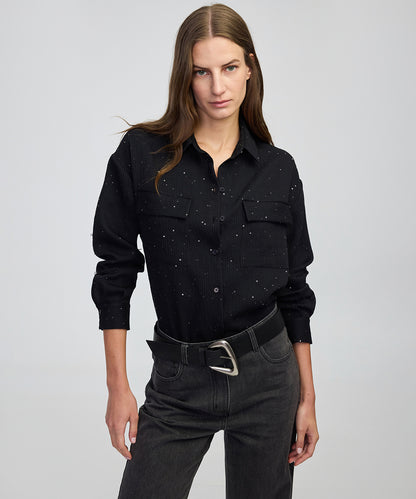 Payetli Çizgi Desen Gömlek