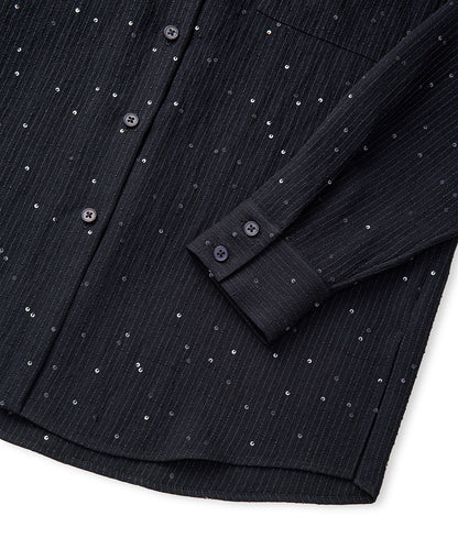 Payetli Çizgi Desen Gömlek