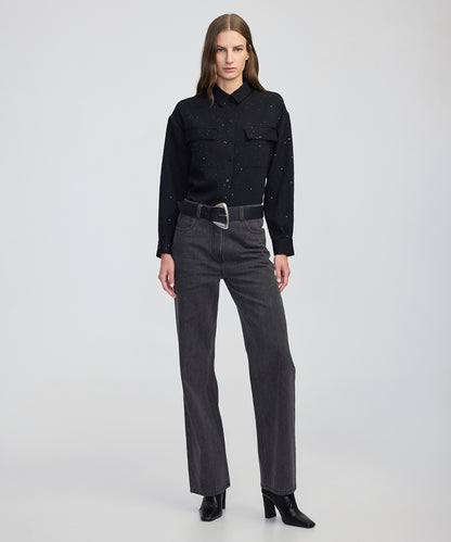 Payetli Çizgi Desen Gömlek