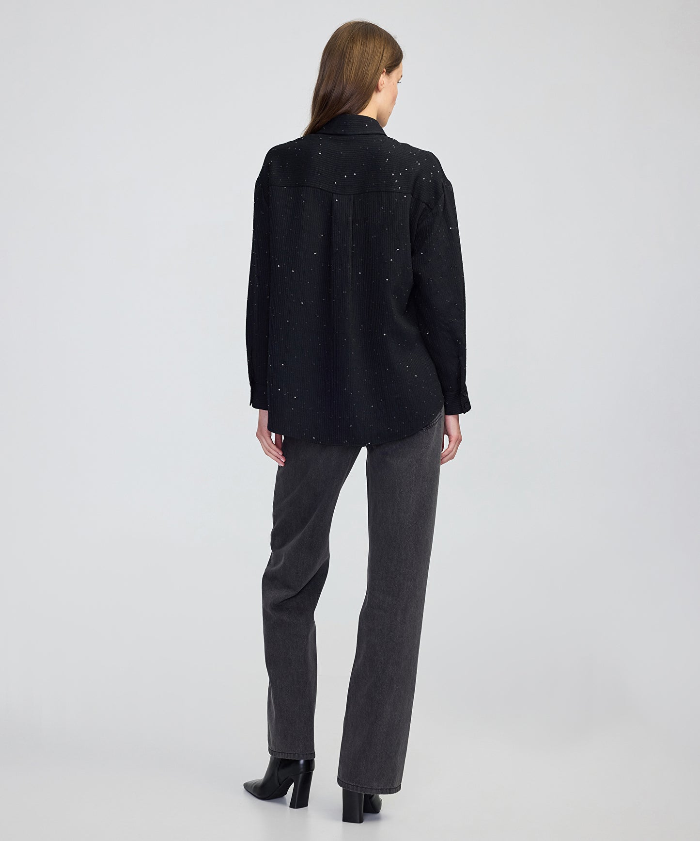 Payetli Çizgi Desen Gömlek