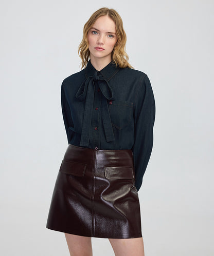 Boyundan Bağlamalı Denim Gömlek