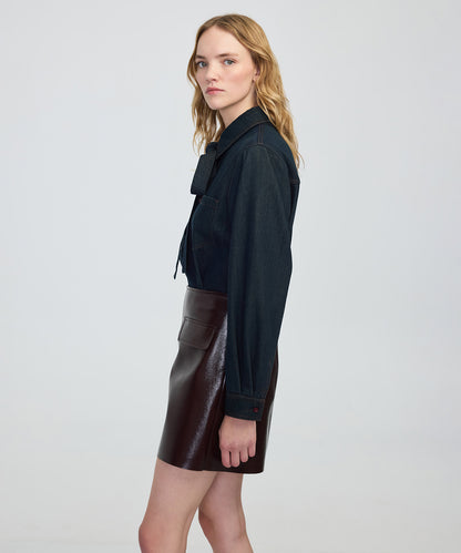 Boyundan Bağlamalı Denim Gömlek