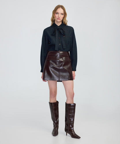 Boyundan Bağlamalı Denim Gömlek