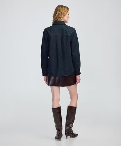 Boyundan Bağlamalı Denim Gömlek