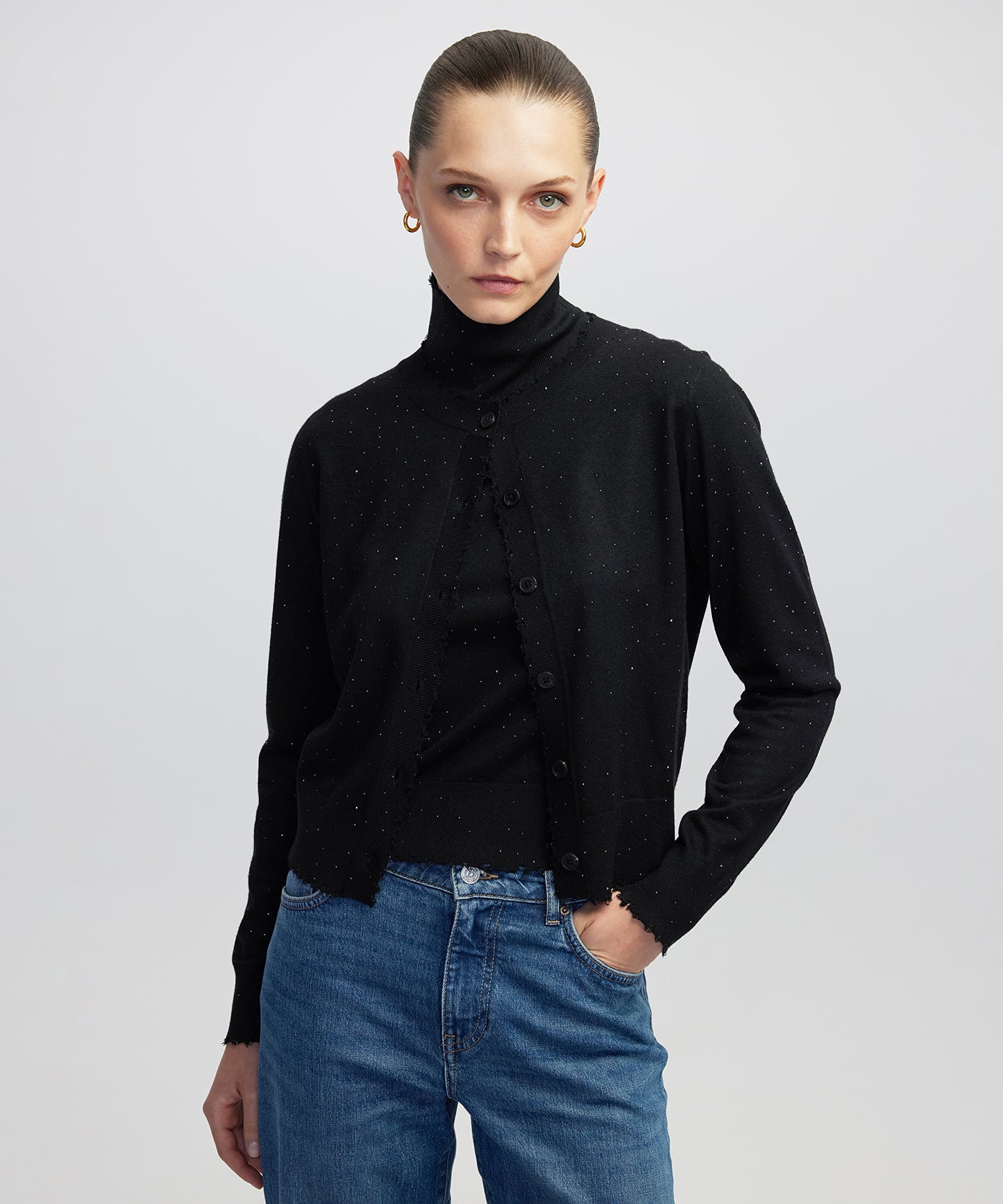 Hotfix Baskılı Raw Edge Hırka