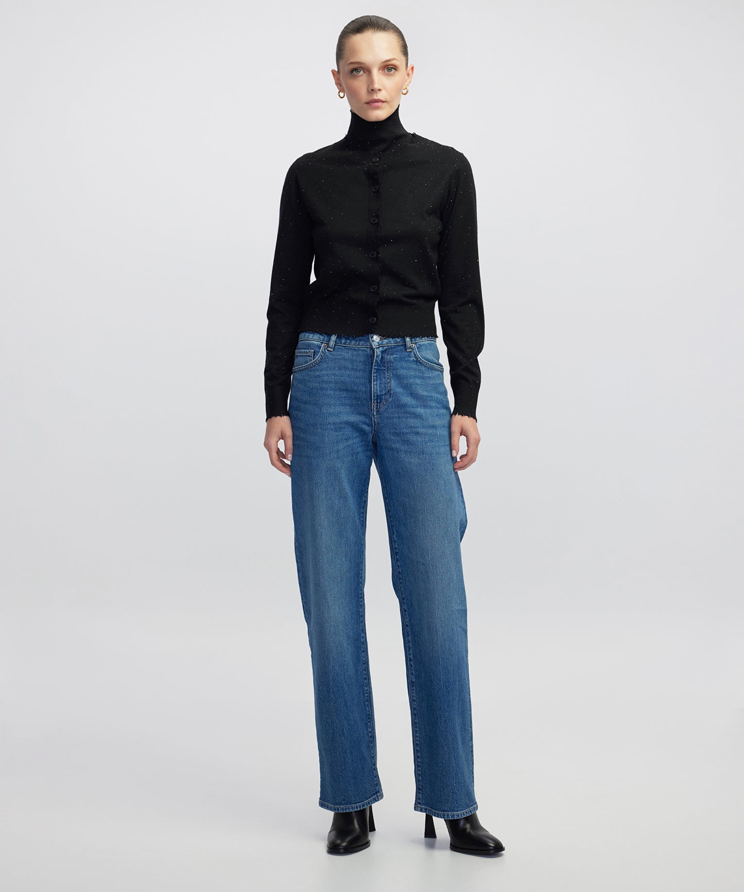 Hotfix Baskılı Raw Edge Hırka