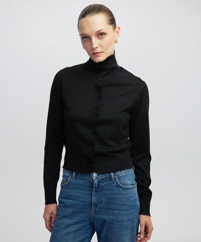 Hotfix Baskılı Raw Edge Hırka