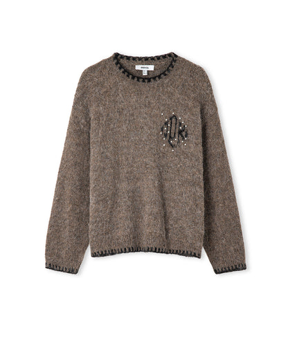 Monogram Jakarlı Strass Taş Işlemeli Kazak
