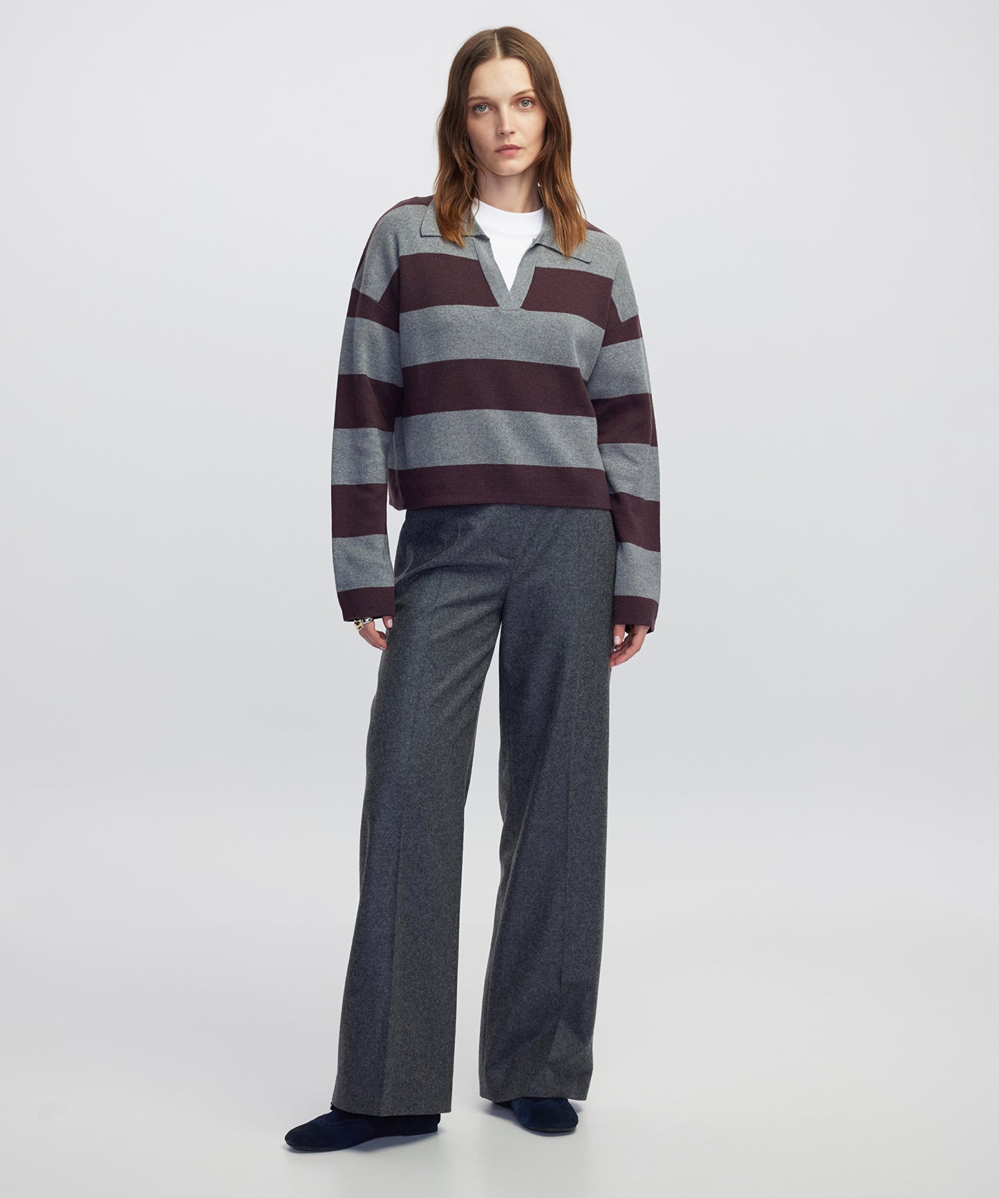 Gömlek Yaka Çizgi Desen Triko