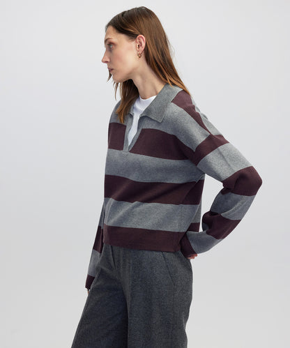 Gömlek Yaka Çizgi Desen Triko