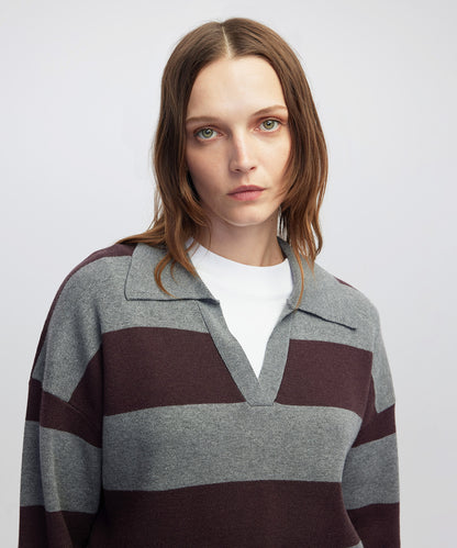 Gömlek Yaka Çizgi Desen Triko