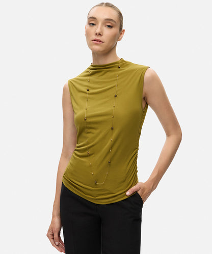 Kontrast Taşlı Uzun Zincir Kolye