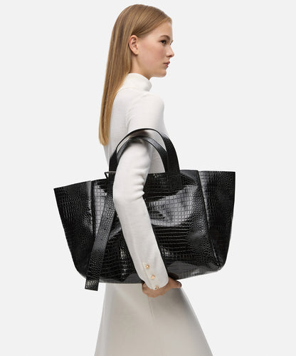 Timsah Derisi Görünümlü Tote Çanta