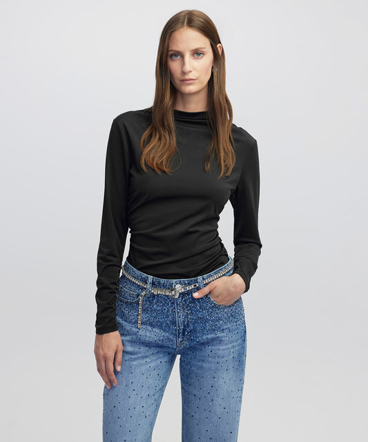 Büzgülü Yüksek Yaka Tişört