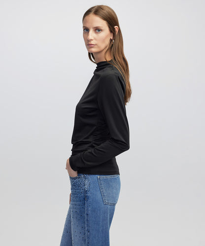 Büzgülü Yüksek Yaka Tişört