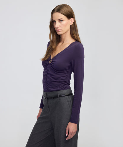 Metal Aksesuarlı Büzgülü Tişört