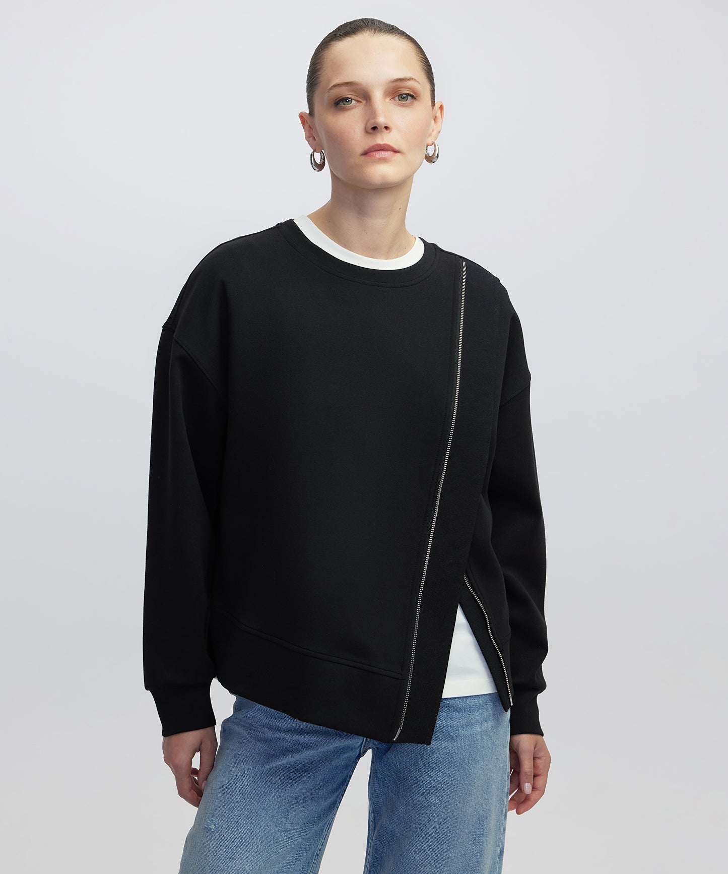 Asimetrik Fermuarlı Sweatshirt