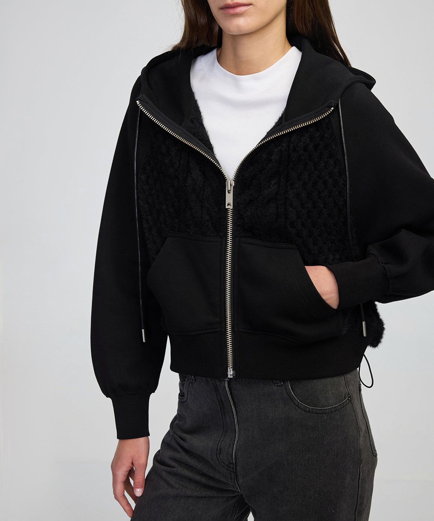 Kumaş Mix Ayarlanabilir Bel Sweatshirt