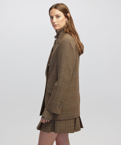 Broş Aksesuarlı Ekose Desen Blazer