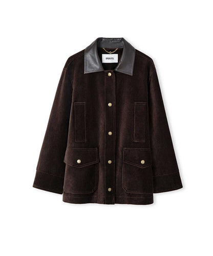 Kahverengi Kontrast Yaka Kadife Mont Iw6260012090074 | Ipekyol