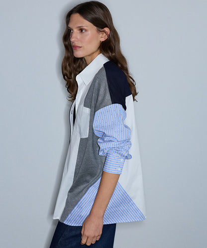Lacivert Kumaş Mix Oversize Gömlek Iw6260025140015 | Ipekyol