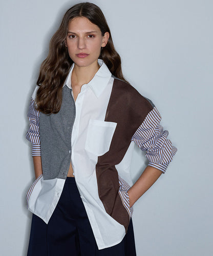 Kahverengi Kumaş Mix Oversize Gömlek Iw6260025140074 | Ipekyol