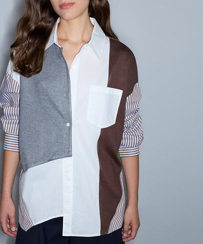 Kahverengi Kumaş Mix Oversize Gömlek Iw6260025140074 | Ipekyol