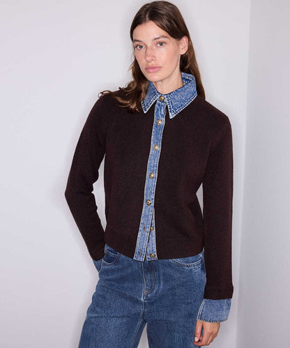 Kahverengi Çift Parça Görünüm Denim Mix Triko Iw6260050193186 | Ipekyol