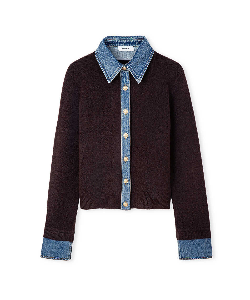 Kahverengi Çift Parça Görünüm Denim Mix Triko Iw6260050193186 | Ipekyol