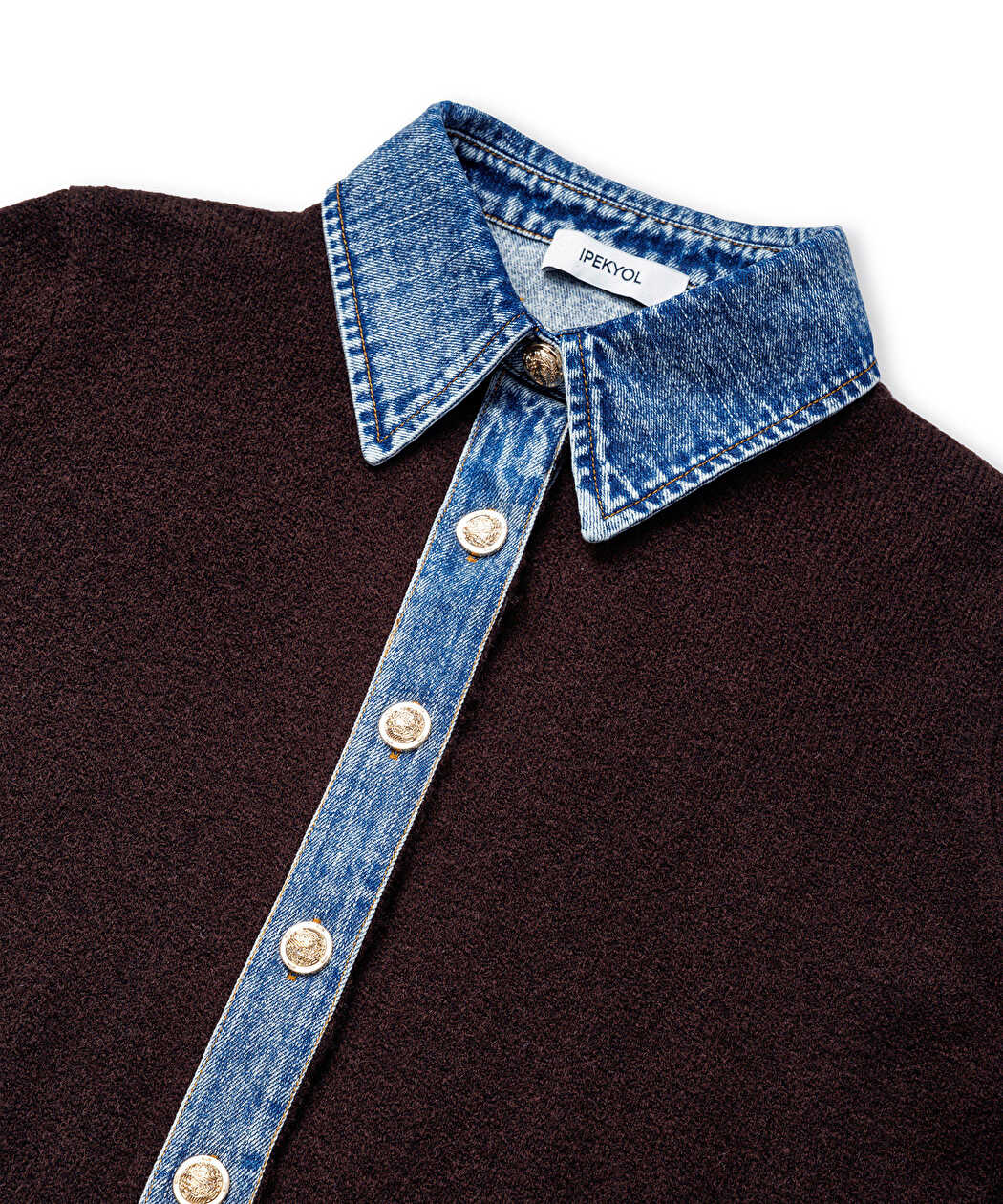 Kahverengi Çift Parça Görünüm Denim Mix Triko Iw6260050193186 | Ipekyol