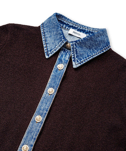 Kahverengi Çift Parça Görünüm Denim Mix Triko Iw6260050193186 | Ipekyol