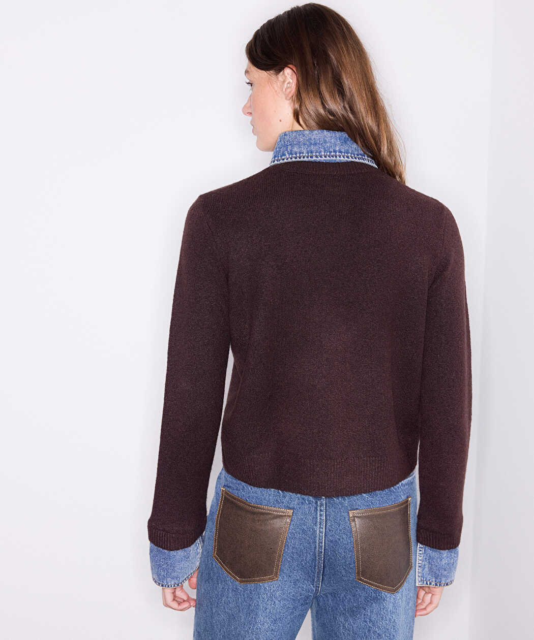 Kahverengi Çift Parça Görünüm Denim Mix Triko Iw6260050193186 | Ipekyol