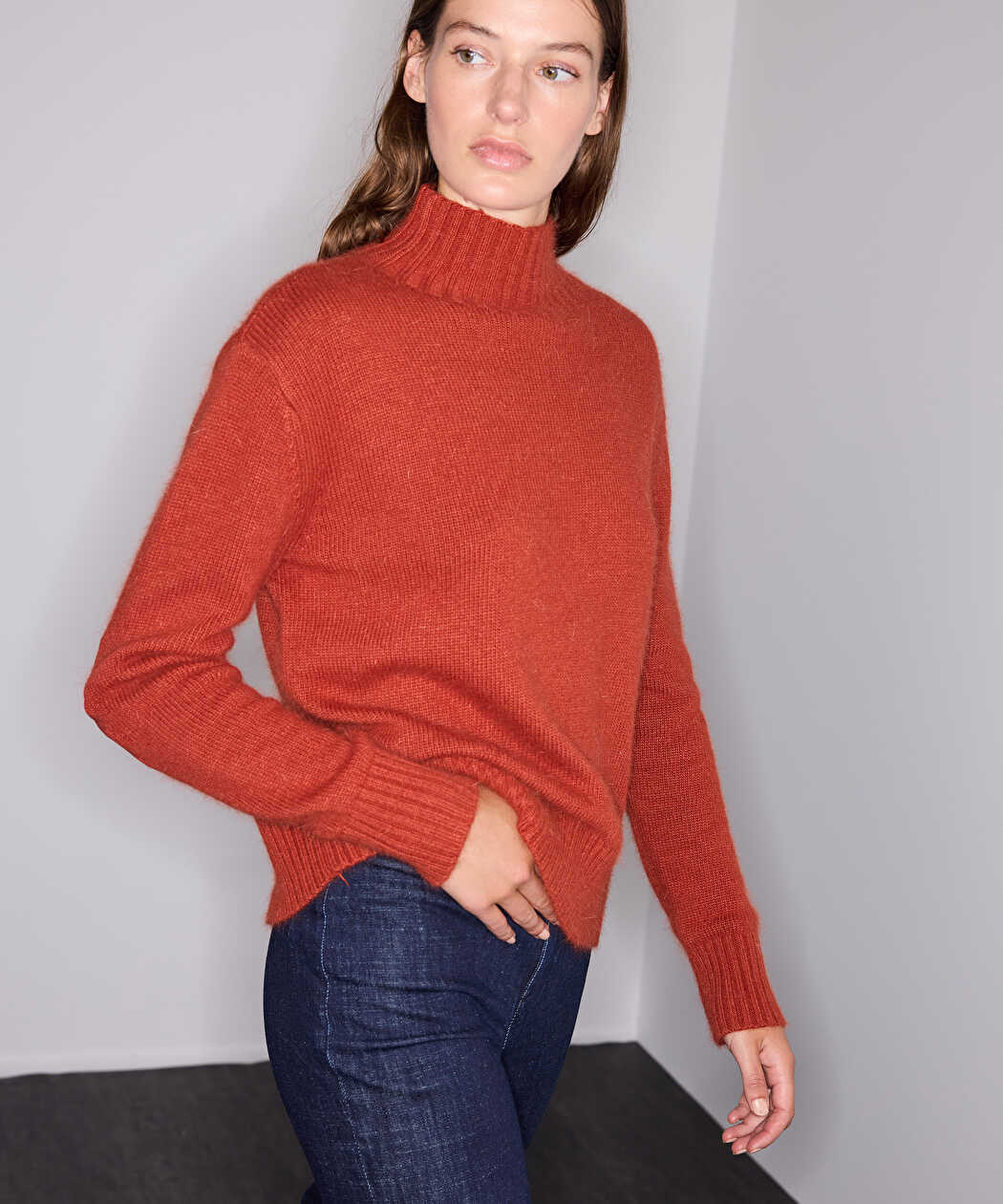 Turuncu Suni Süet Patch Li Yün Içerikli Kazak Iw6260050223054 | Ipekyol